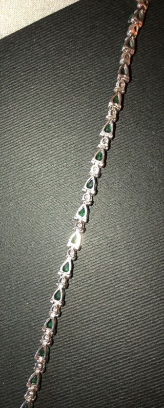 Vintage 14k White Gold Emeralds & Diamonds Tennis Bracelet,  8.  7 Gr.  7” L 7