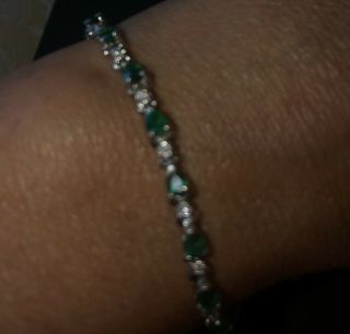 Vintage 14k White Gold Emeralds & Diamonds Tennis Bracelet,  8.  7 Gr.  7” L 8