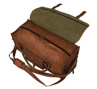 28 Inch Mens Vintage Leather Flap Duffel Carry On Weekender Travel Bag