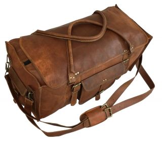 28 inch Mens Vintage Leather Flap Duffel Carry On Weekender Travel Bag 4