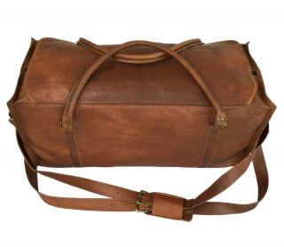 28 inch Mens Vintage Leather Flap Duffel Carry On Weekender Travel Bag 5
