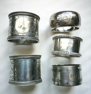 5 X Solid Silver Napkin Rings Hallmarked 1906 - 1924,  One Pair Total 130g