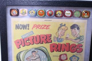 VINTAGE KELLOGG ' S PEP PICTURE RING SET BABE RUTH & ADVERTISING SHEET FRAMED 5