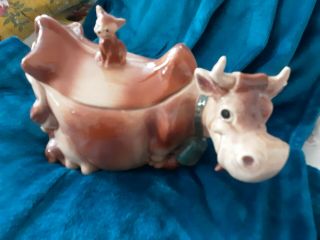 Brush Mccoy Usa W10 Cow W/ Cat Finial Mc Coy Cookie Jar Vintage Early 1950 