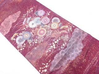 4120080: Japanese Kimono / Vintage Fukuro Obi / Kinsai / Kiku & Scattered