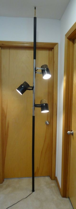 Vtg Cork Mid Century Modern Spring Tension Pole Floor Lamp Light Retro