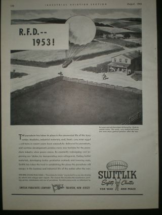 1943 Future Delivery Futuristic Rfd 1953 Wwii Switlik Parachute Trade Print Ad