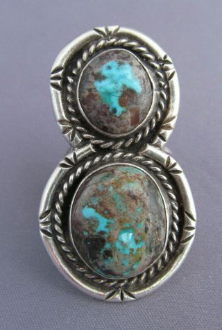 Vintage Long Old Pawn Sterling Az7bb Massive Stacked Bisbee Turquoise Ring 18.  8g