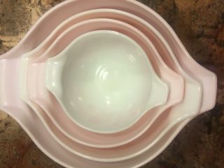Vintage Pyrex Pink Gooseberry Cinderella Nesting Bowls Set of 4 441 - 444 2