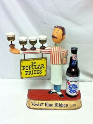 Pabst Blue Ribbon Beer Sign Waiter Guy Statue Cast Metal Vintage 1950s Bartender