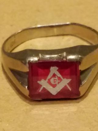 Antique Vintage Masonic Freemason 10k Gold Ring Ruby Iset W/ Emblem