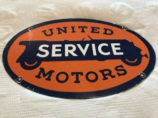 Vintage United Motors Porcelain Sign,  Service,  Gas,  Oil,  Dealership,  Chevy,  Ford
