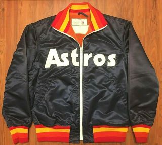 Vintage Authentic Goodman Houston Astros Game Issue Faux Fur Satin Mlb Jacket 46