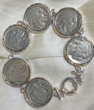 Vintage - American Indian Sterling Silver Coin Bracelet - Six Coin Bracelet