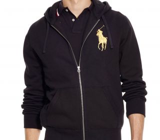 Nwt - Polo Ralph Lauren Mens Gold Big Pony Zip Hoodie Jacket - Black : S - Xxl