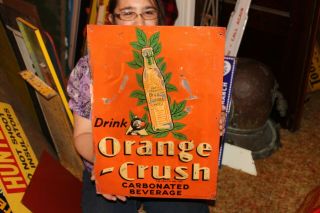 Vintage 1938 Orange Crush Soda Pop Gas Station 20 " Embossed Metal Sign