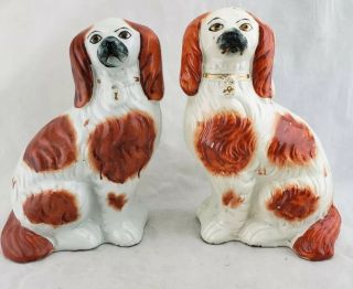 Large Antique Vintage Staffordshire Spaniel Dogs,  8 " Tall