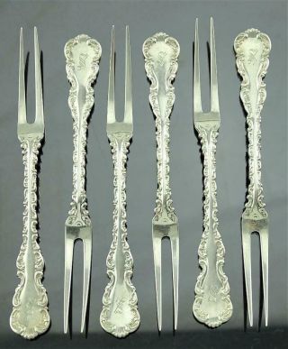 Rare Matched Set Of 6 Whiting Sterling Silver Louix Vx Pattern Berry Forks 1891