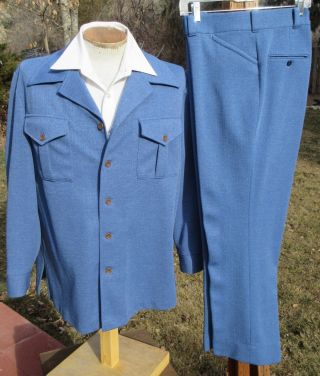 Vintage 1970s Jc Penney Leisure Suit Xl (short) 40x26 - Sky Blue - Alterable