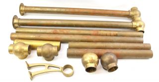 Vintage 1 ½ " Brass Pipe Hand Rail Elbow Tee Flange Tubing Bracket Ball Fittings