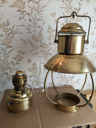 Vintage IDEAL BRENNER Brass Hanging Kerosene Oil Hurricane Marine Lantern Lamp 2