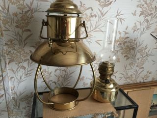 Vintage IDEAL BRENNER Brass Hanging Kerosene Oil Hurricane Marine Lantern Lamp 8