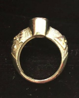 Vintage 14K Yellow Gold Etruscan Ring Red Ruby Fine Jewelry Heavy Band Size 5.  5 2