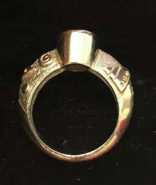 Vintage 14K Yellow Gold Etruscan Ring Red Ruby Fine Jewelry Heavy Band Size 5.  5 3