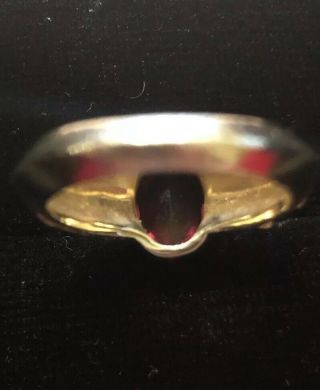 Vintage 14K Yellow Gold Etruscan Ring Red Ruby Fine Jewelry Heavy Band Size 5.  5 4