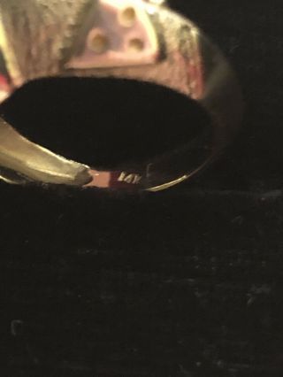 Vintage 14K Yellow Gold Etruscan Ring Red Ruby Fine Jewelry Heavy Band Size 5.  5 5