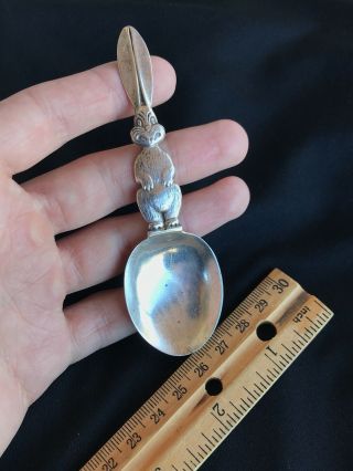 Antique Old Sterling Silver Baby Child Spoon Figural Easter Bunny Rabbit