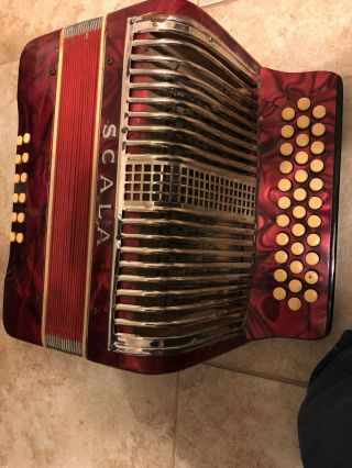 Vintage Scala Italy Three Row Button Accordion Project Or Parts Only