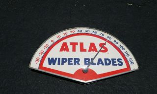 1950s Vintage Atlas Wiper Blades Dial Thermometer Sign