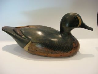 Vintage Tom Taber Wood Duck Decoy Signed Hunting Lodge Decor Hand Carved Painted