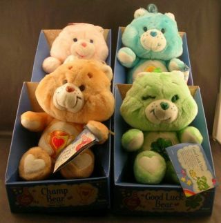 4 Vintage Kenner 1980’s Care Bears Baby Hugs Wish Champ Good Luck Bear W/boxes