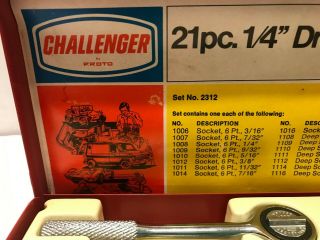 Vintage Proto Challenger 21 Piece ¼ Drive Socket Set Metal Case Set No.  2312 3