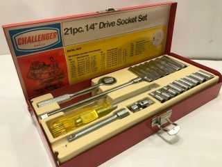 Vintage Proto Challenger 21 Piece ¼ Drive Socket Set Metal Case Set No.  2312 8