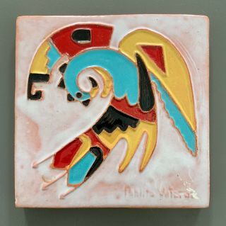 Vtg Pablita Velarde Santa Clara Pueblo Pottery Tile Native American Signd