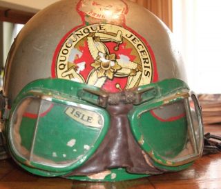 Vintage 1960s Cromwell Motorcycle Helmet With Goggles And Tt Races Stickers