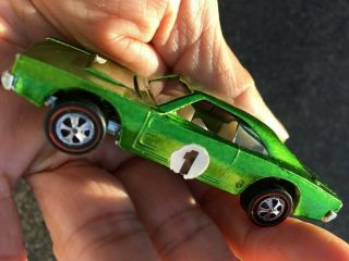 Vintage Redline Hotwheel Custom Dodge Charger ' 69 GREEN Really Good White Inter 2