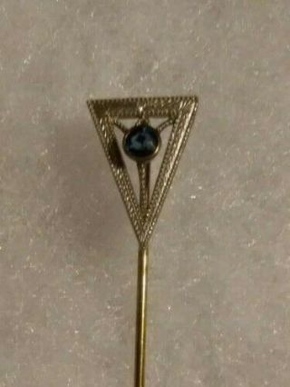 Antique Vintage 14k White And Yellow Gold Solitaire Blue Sapphire Tie Stick Pin