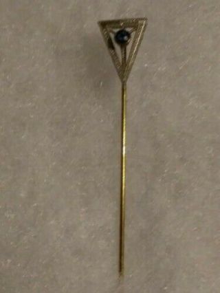 Antique VIntage 14K White and Yellow Gold Solitaire Blue Sapphire Tie Stick Pin 2
