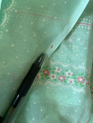 Vtg Sheer Flocked Floral Fabric Dotted Swiss Green/Pink/White 45”X140” 3