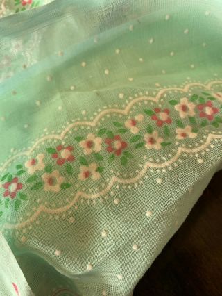 Vtg Sheer Flocked Floral Fabric Dotted Swiss Green/Pink/White 45”X140” 4