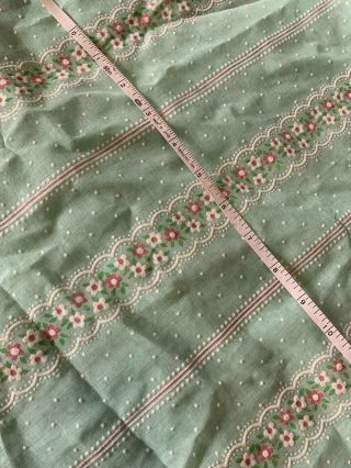 Vtg Sheer Flocked Floral Fabric Dotted Swiss Green/Pink/White 45”X140” 5