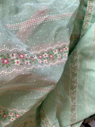 Vtg Sheer Flocked Floral Fabric Dotted Swiss Green/Pink/White 45”X140” 7