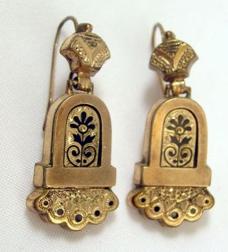 Victorian Gold Filled With Black Enamel Pierced Dangle Estate Earrings No Res