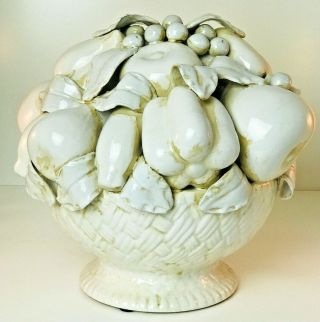 Vintage Elegant Large Centerpiece Bowl Of White Ceramic Fruits & Vegetables