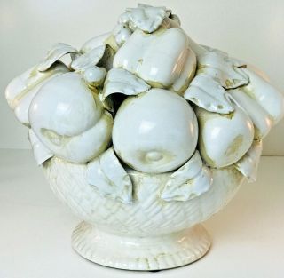 Vintage Elegant Large Centerpiece Bowl Of White Ceramic Fruits & Vegetables 2