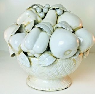 Vintage Elegant Large Centerpiece Bowl Of White Ceramic Fruits & Vegetables 3